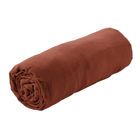 Drap Housse 90x190cm Gaze de Coton Terracotta - OUREO