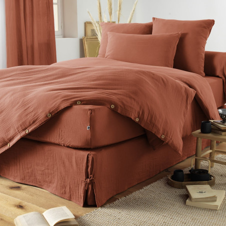 Drap Housse 90x190cm Gaze de Coton Terracotta - OUREO