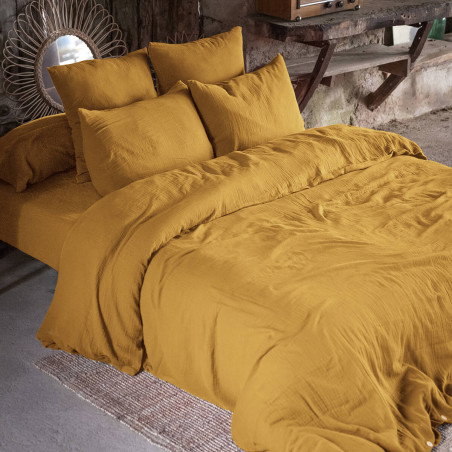 Drap Housse 180x200cm Gaze de Coton Safran - OUREO