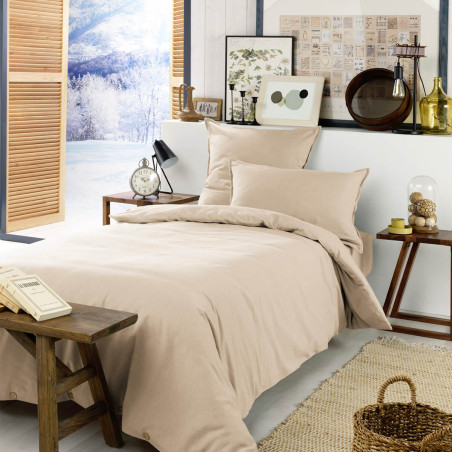Drap housse 90x190cm flanelle de coton sable - HEDRA