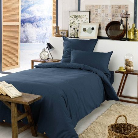 Drap housse 90x190cm flanelle coton coloris nuit - HEDRA