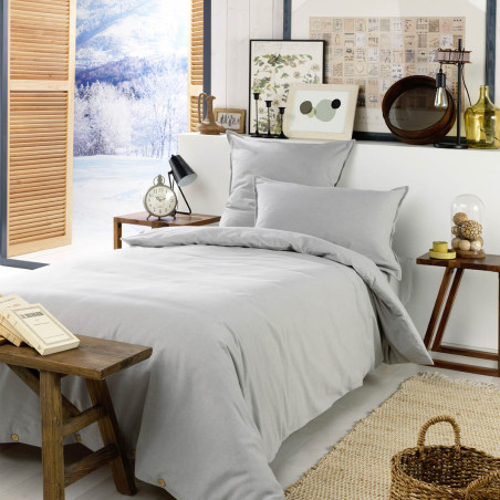 Drap Housse 90x190cm Flanelle de Coton Brume - HEDRA