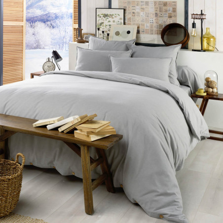 Drap Housse 140x190cm Flanelle de Coton Brume - HEDRA