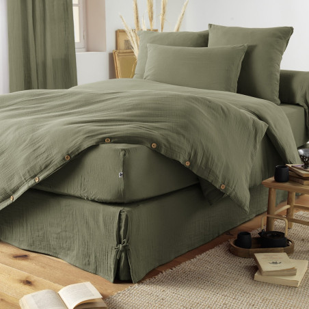 Drap Housse 160x200cm Gaze de Coton Romarin - OUREO