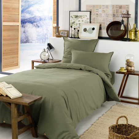 Drap Housse 90x190cm Flanelle de Coton Romarin - HEDRA