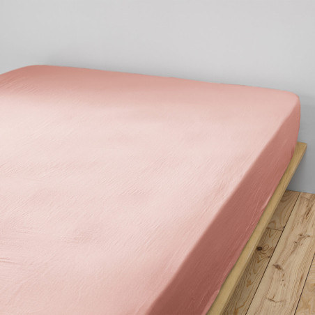 Drap Housse 90x190cm Gaze de Coton Rose Pêche - OUREO