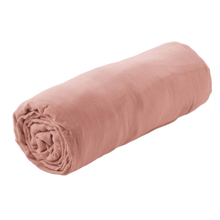 Drap Housse 140x190cm Gaze de Coton Rose Pêche - OUREO