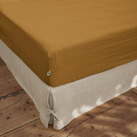 Drap Housse 180x200cm Lin Lavé Caramel - MARGA