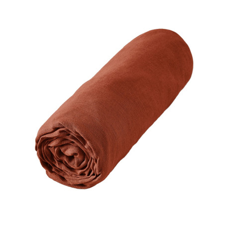Drap Housse 140x190cm Lin Lavé Paprika - MARGA
