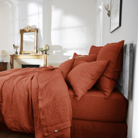 Drap Housse 140x190cm Lin Lavé Paprika - MARGA