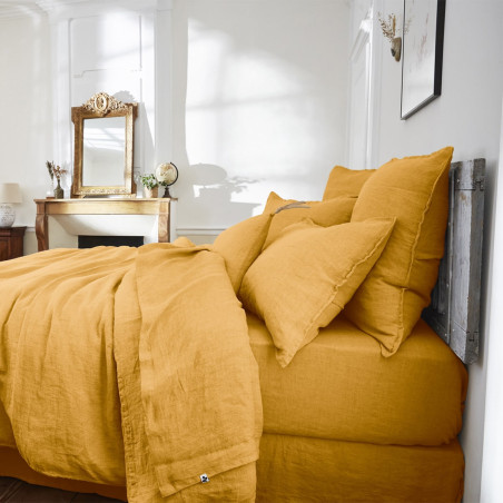 Drap Housse 140x190cm Lin Lavé Miel - MARGA