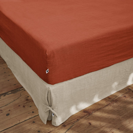 Drap Housse 180x200cm Lin Lavé Paprika - MARGA