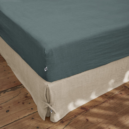Drap Housse 140x190cm Lin Lavé Ardoise - MARGA