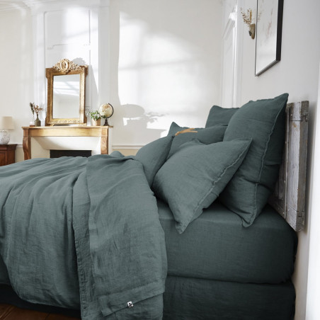 Drap Housse 140x190cm Lin Lavé Ardoise - MARGA