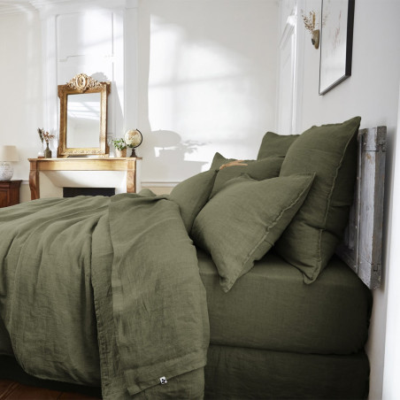 Drap Housse 140x190cm Lin Lavé Thym - MARGA