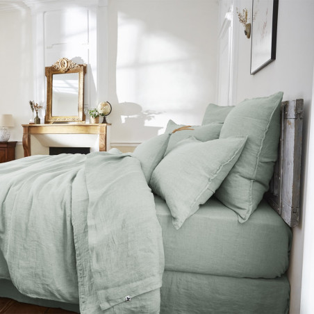 Drap Housse 140x190cm Lin Lavé Eucalyptus - MARGA