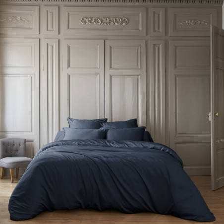 Drap-housse 140x190 cm 100 % viscose de bambou bleu nuit - ALAE