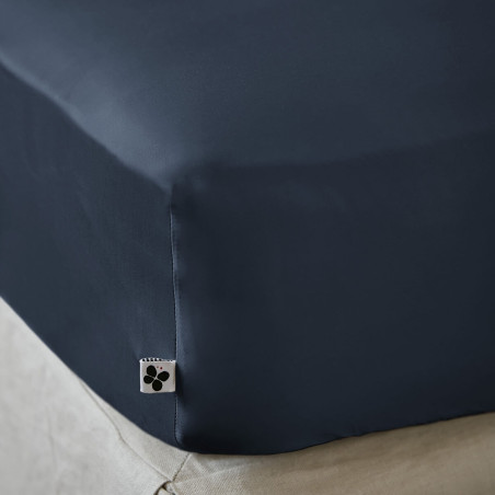 Drap housse 160x200 cm 100 % viscose de bambou bleu nuit - ALAE