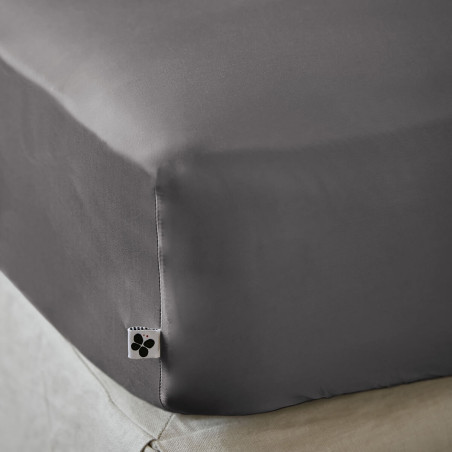 Drap housse 140x190 cm en viscose de bambou Granit - ALAE