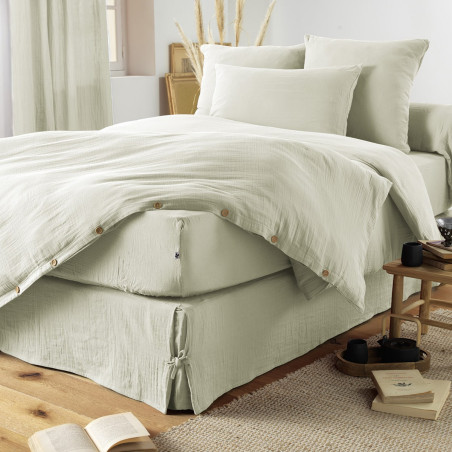 Drap Housse 200x200cm Gaze de Coton Vert d'eau - OUREO