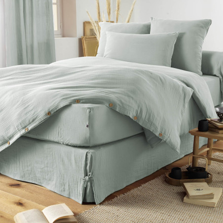 Drap Housse 90x190 Gaze de Coton Eucalyptus - OUREO