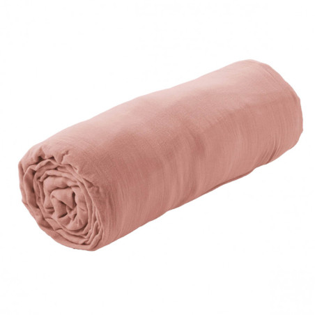 Drap Housse 200x200cm Gaze de Coton Rose pêche - OUREO