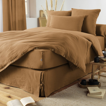Drap Housse 200x200cm Gaze de Coton Camel - OUREO