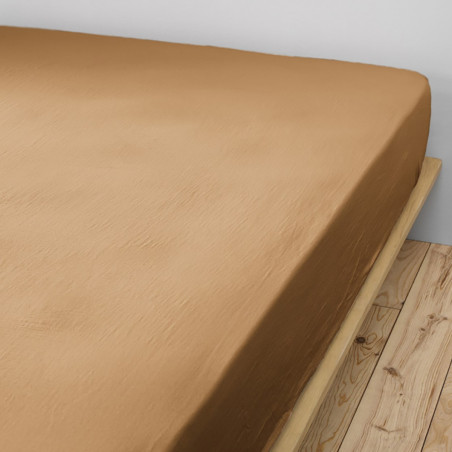 Drap Housse 200x200cm Gaze de Coton Camel - OUREO