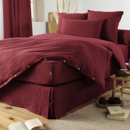 Drap Housse 200x200 Gaze de Coton Terracotta - OUREO