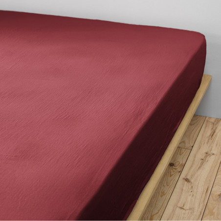 Drap Housse 200x200 Gaze de Coton Terracotta - OUREO