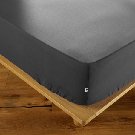 Drap Housse 80x200cm Coton Coloris Poivre - SAMIR