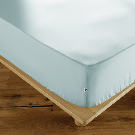 Drap Housse 80x200cm Coton Bleu Craie - SAMIR