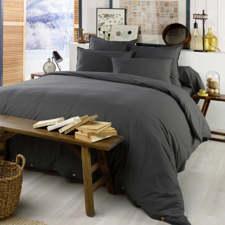 Drap Housse 180x200 cm Flanelle de Coton Coloris Orage - HEDRA