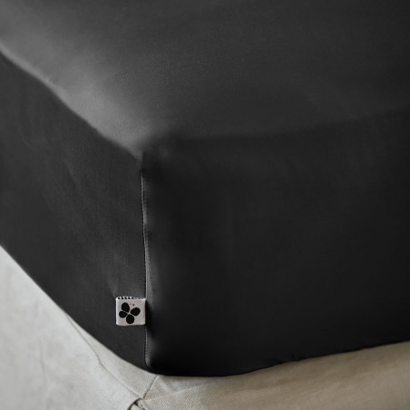 Drap Housse 180x200cm 100 % Viscose de Bambou Noire - ALAE