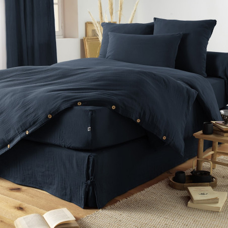 Drap Housse 80x200cm Gaze de Coton Minuit - OUREO