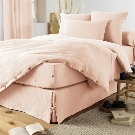 Drap Housse 80x200cm Gaze de Coton Guimauve - OUREO