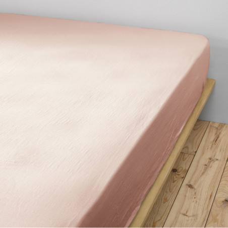Drap Housse 80x200cm Gaze de Coton Guimauve - OUREO