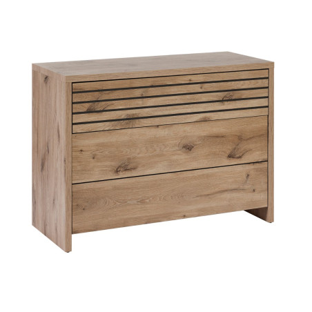 Commode 3 tiroirs aspect bois et noir - NIKITOR