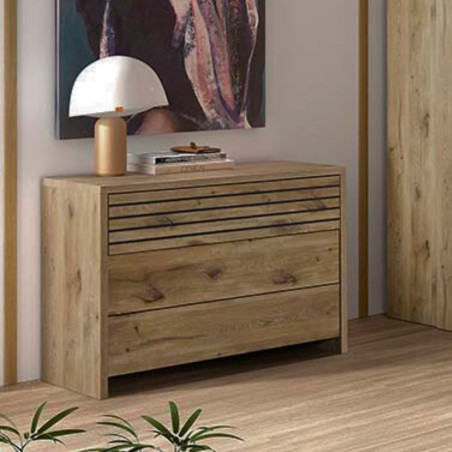 Commode 3 tiroirs aspect bois et noir - NIKITOR