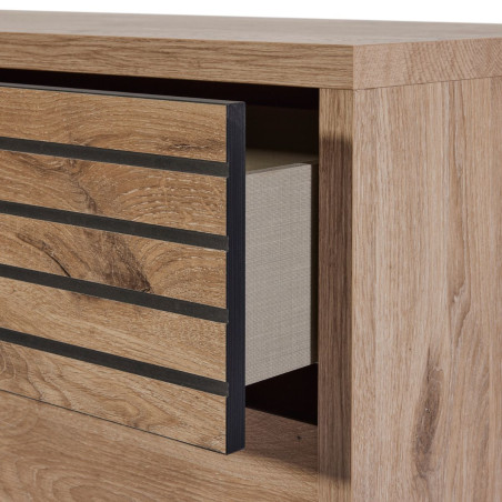 Commode 3 tiroirs aspect bois et noir - NIKITOR