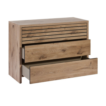 Commode 3 tiroirs aspect bois et noir - NIKITOR