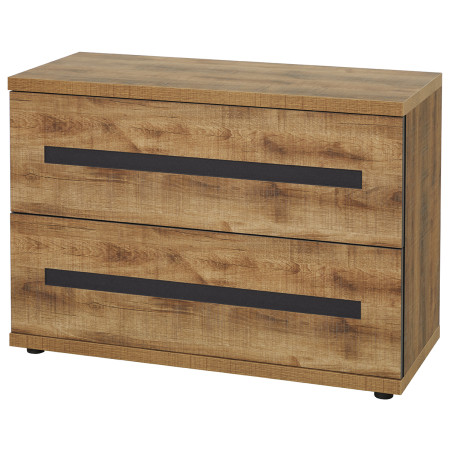 Commode 2 tiroirs chêne artisan et graphite - DELAES