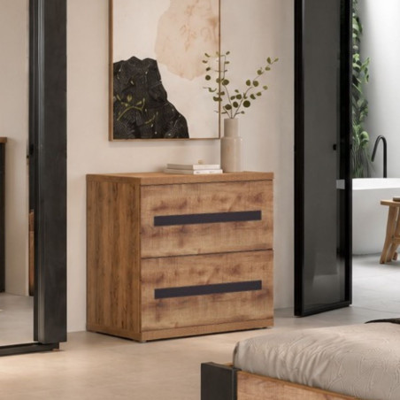 Commode 2 tiroirs chêne artisan et graphite - DELAES