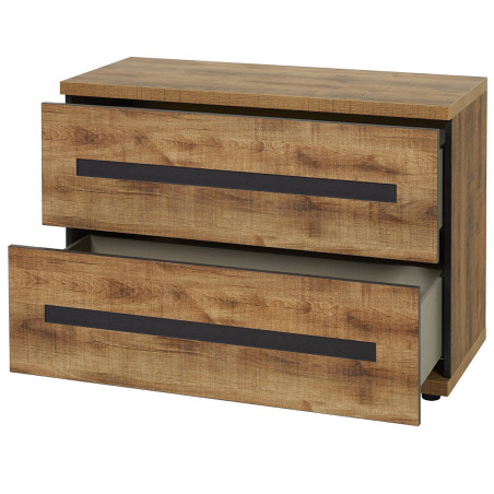 Commode 2 tiroirs chêne artisan et graphite - DELAES