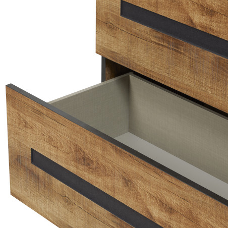 Commode 2 tiroirs chêne artisan et graphite - DELAES