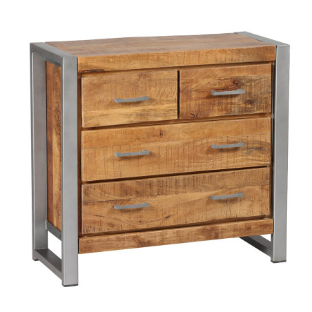 Commode 4 tiroirs en bois massif recyclé et acier patiné - MANGOVROR