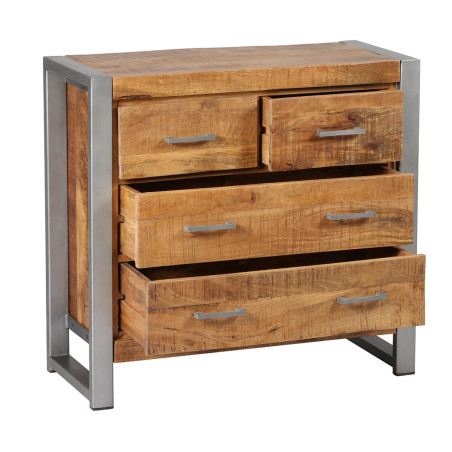 Commode 4 tiroirs en bois massif recyclé et acier patiné - MANGOVROR