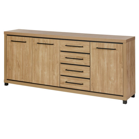 Buffet 3 portes 4 tiroirs aspect bois poignées métal noires - VYSIAL