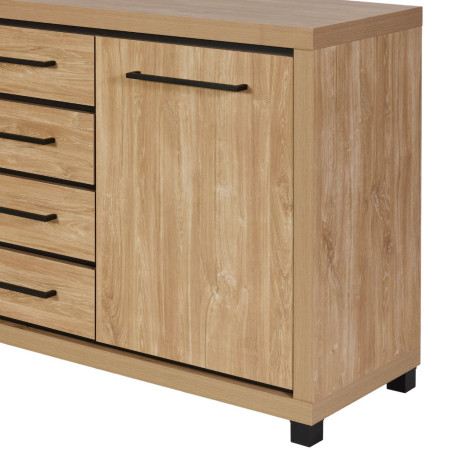 Buffet 3 portes 4 tiroirs aspect bois poignées métal noires - VYSIAL