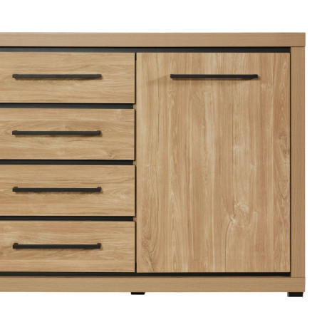 Buffet 3 portes 4 tiroirs aspect bois poignées métal noires - VYSIAL